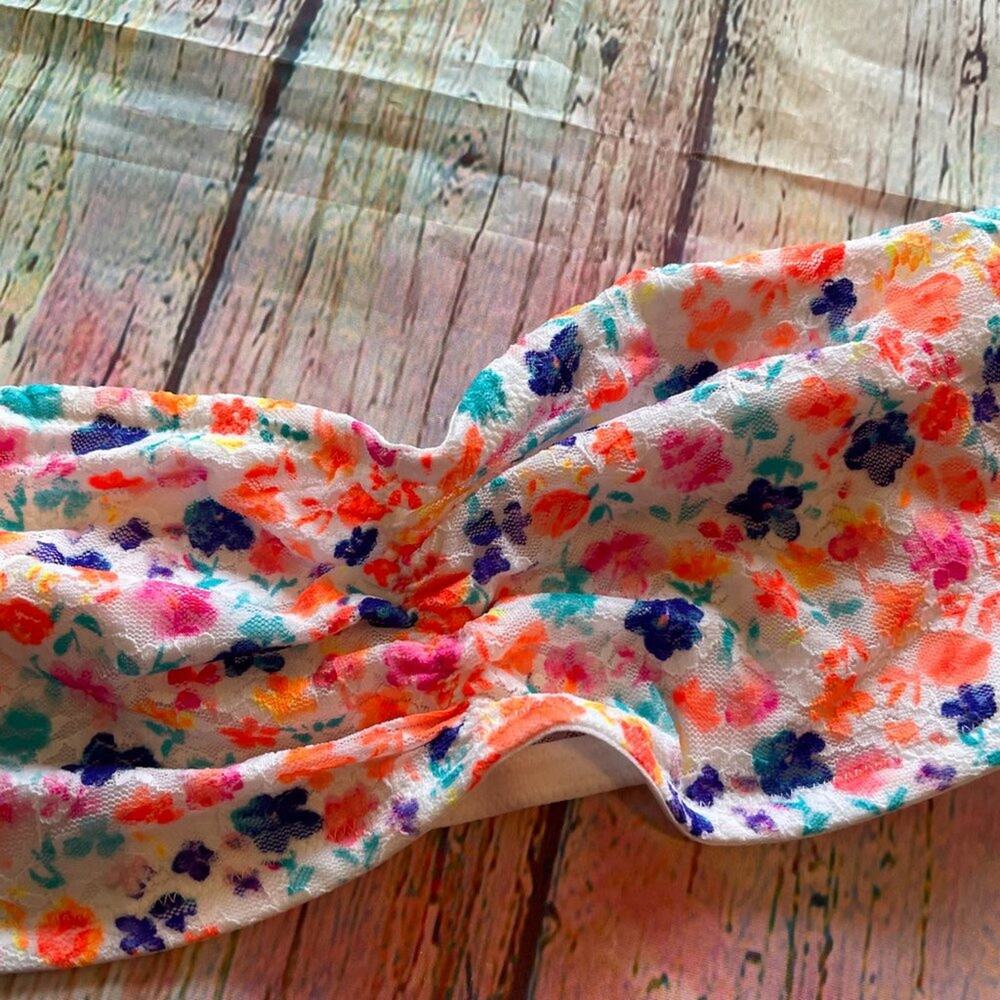 Victoria's Secret PINK Bralette Women Large White Multicolor Floral Lace Bandeau - Picture 2 of 6